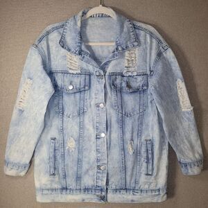 SHEIN Size Small Oversized Distressed Light Wash Denim Jacket